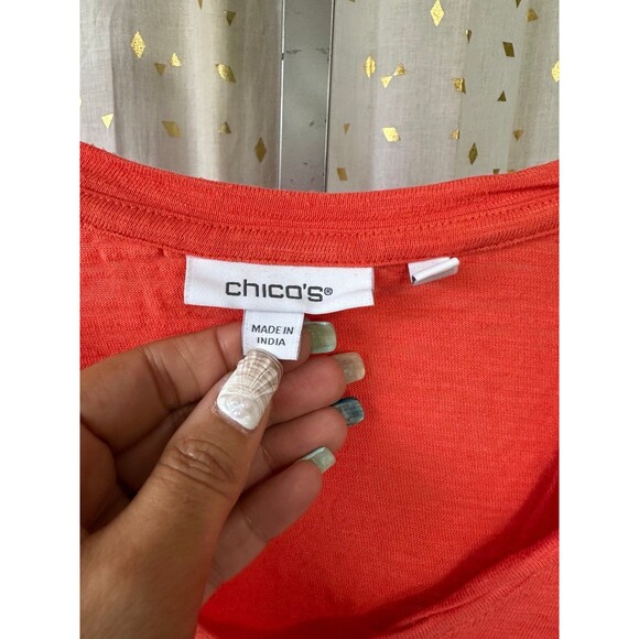 Chico's Women's V Neck Waterfall Sleeves Semi Sheer Basic Blouse Top L - Picture 5 of 6